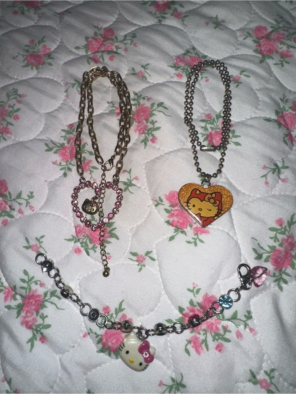 Hello Kitty Pink Gold Charm Necklace and Bracelet Set